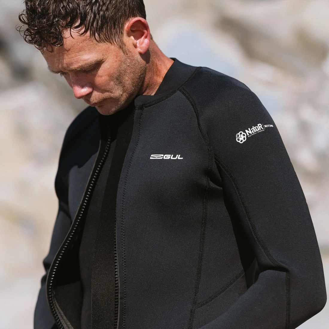 Gul Mens Response NatuR 3mm Front Zip Wetsuit Jacket - Black - Mens Wetsuit Top/Jacket by Gul