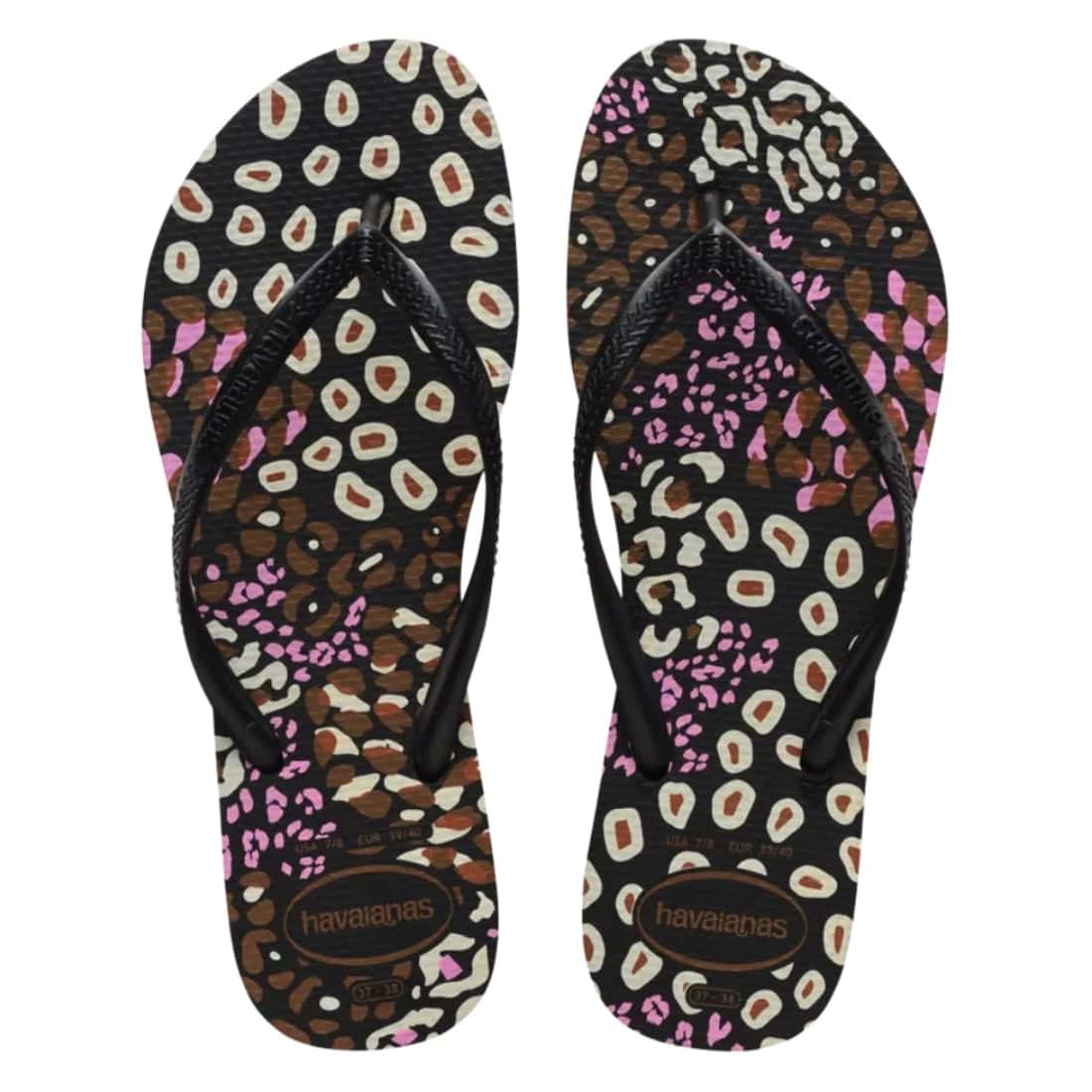 Havaianas Womens Slim Animals Flip Flop Sandals - Black/Pink Lemonade - Womens Flip Flops by Havaianas