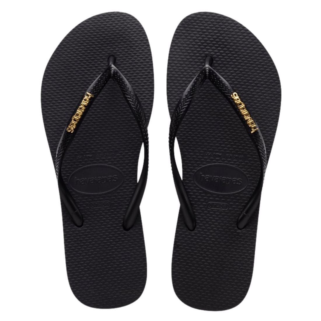 Havaianas Womens Slim Logo Metallic Flip Flop Sandals Black Golden Free UK Delivery Yakwax