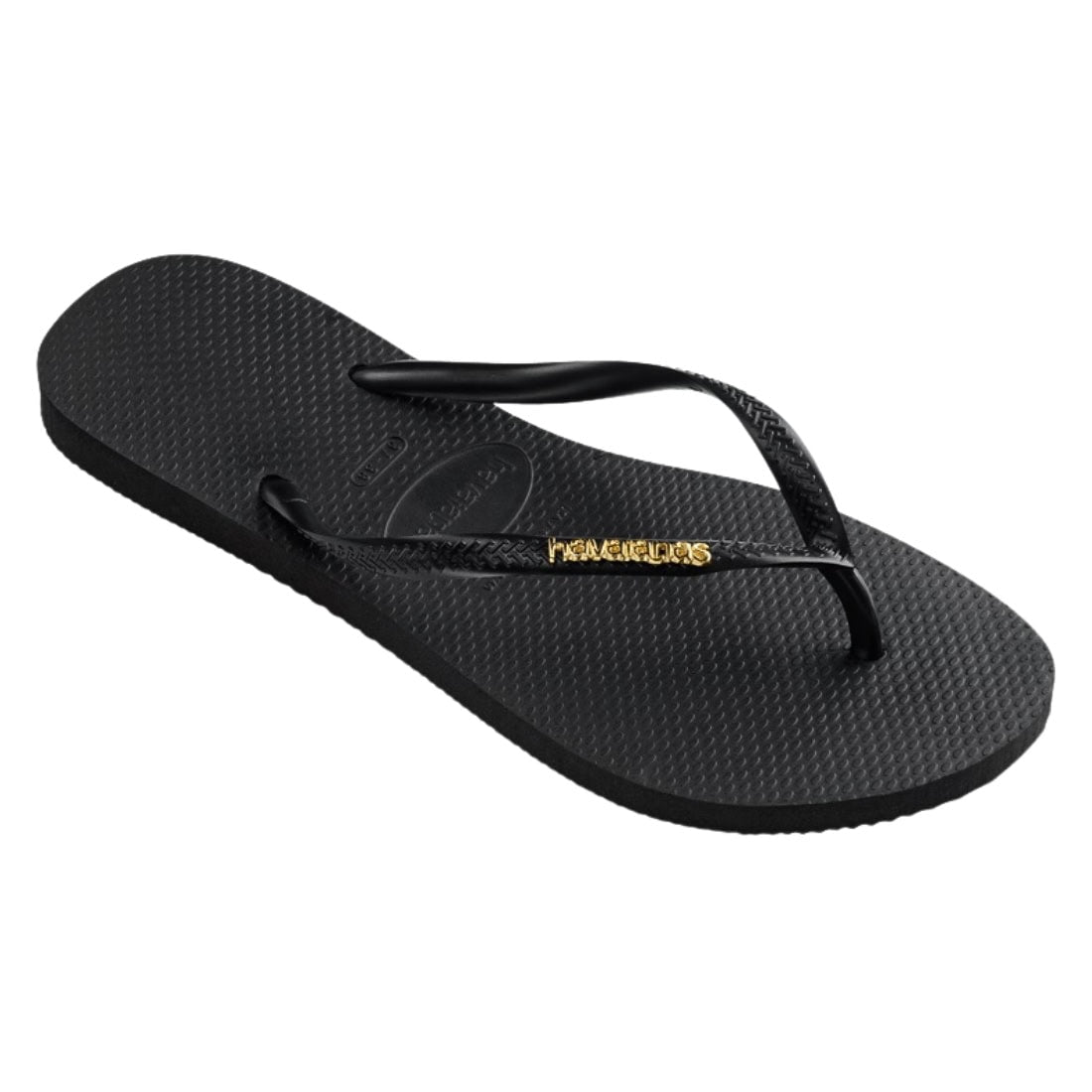 Havaianas Womens Slim Logo Metallic Flip Flop Sandals - Black Golden - Womens Flip Flops by Havaianas