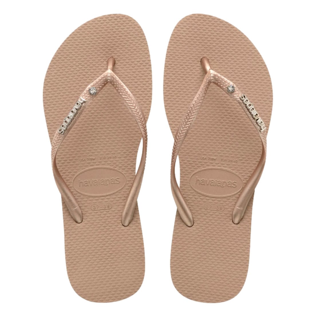 Havaianas Womens Slim Metal Logo & Crystal Flip Flop Sandals - Rose Gold - Womens Flip Flops by Havaianas