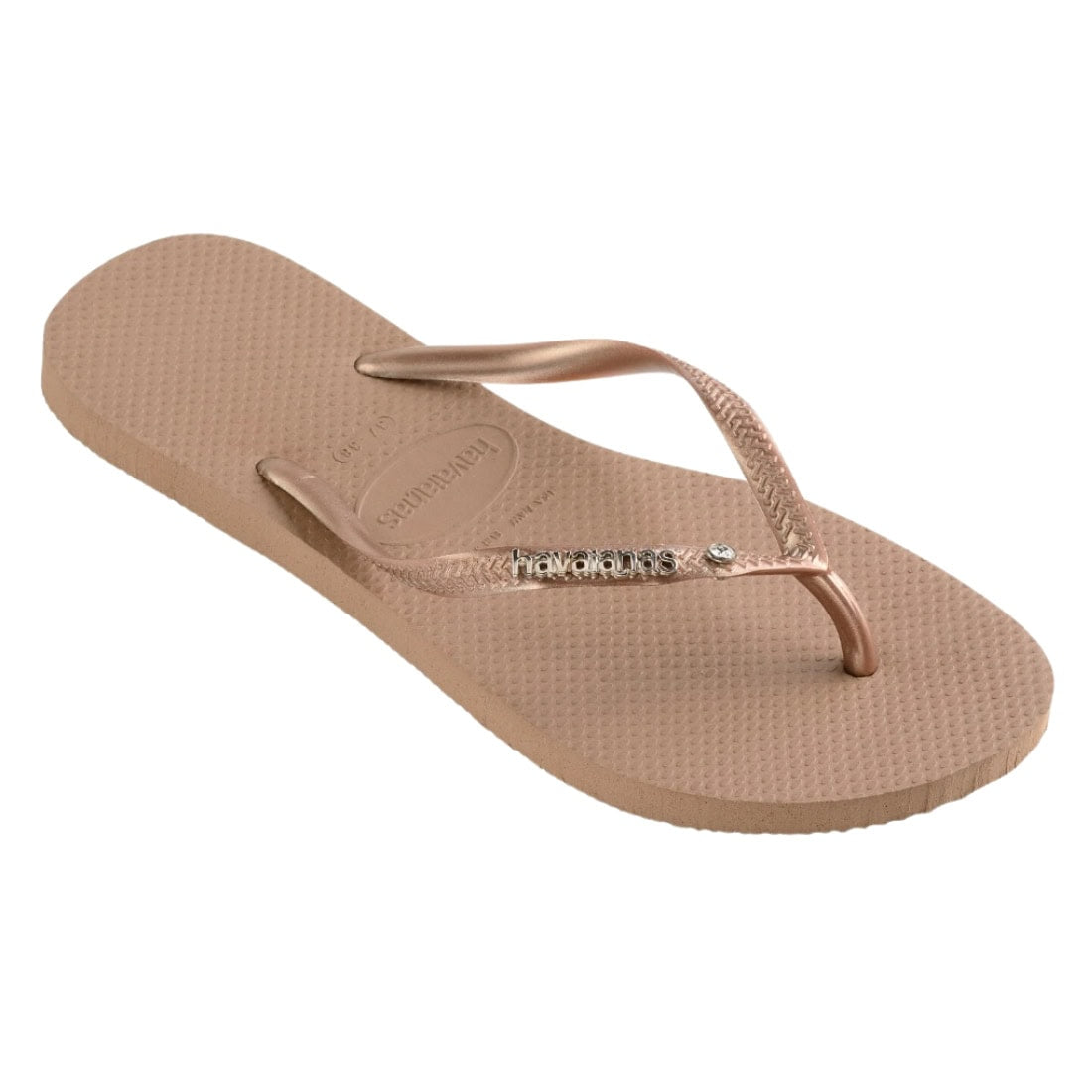 Havaianas Womens Slim Metal Logo & Crystal Flip Flop Sandals - Rose Gold - Womens Flip Flops by Havaianas