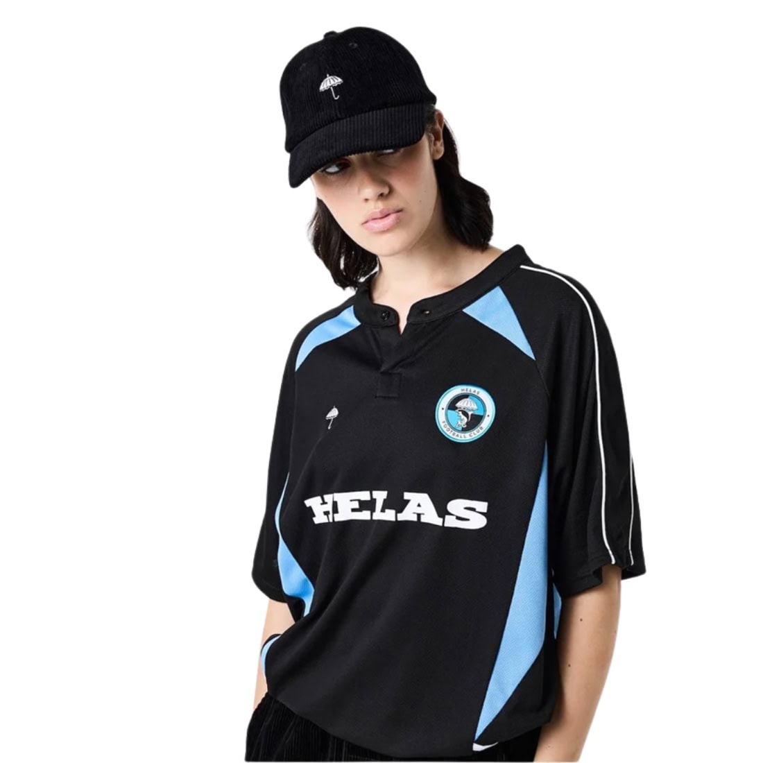 Helas Dolphin Football Polo T-Shirt - Black/Blue - Mens Graphic T-Shirt by Helas