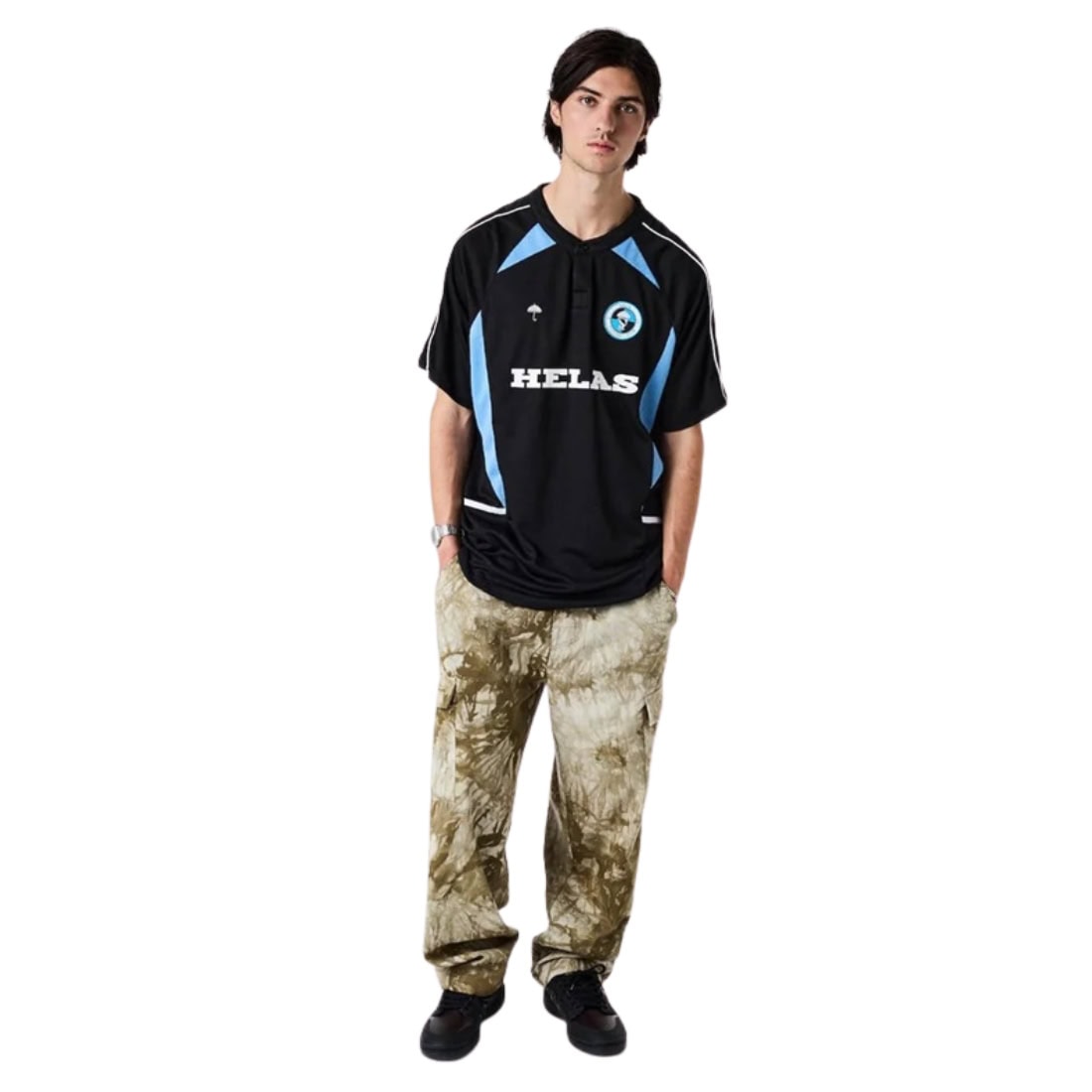 Helas Dolphin Football Polo T-Shirt - Black/Blue - Mens Graphic T-Shirt by Helas