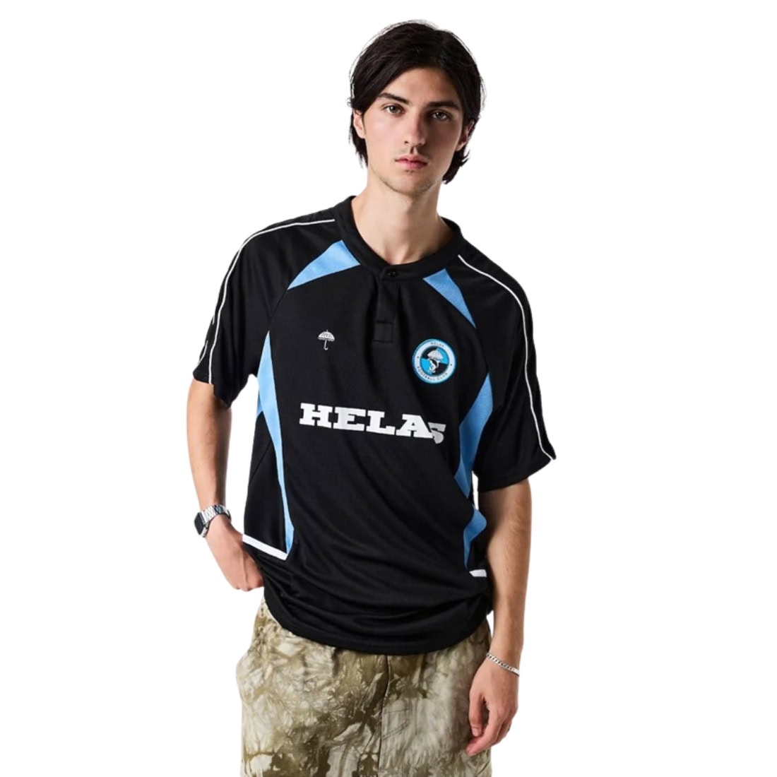 Helas Dolphin Football Polo T-Shirt - Black/Blue - Mens Graphic T-Shirt by Helas