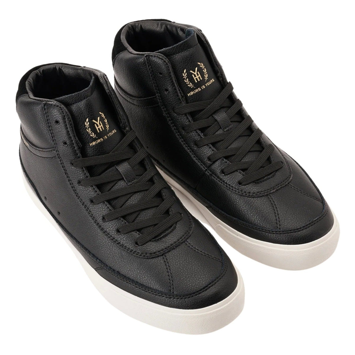 Høurs Is Yours North LX Mid Top Shoes - Black Leather/White - Mens High Top Trainers by Høurs is Yours