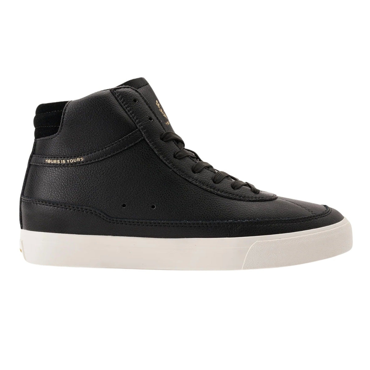 Høurs Is Yours North LX Mid Top Shoes - Black Leather/White - Mens High Top Trainers by Høurs is Yours