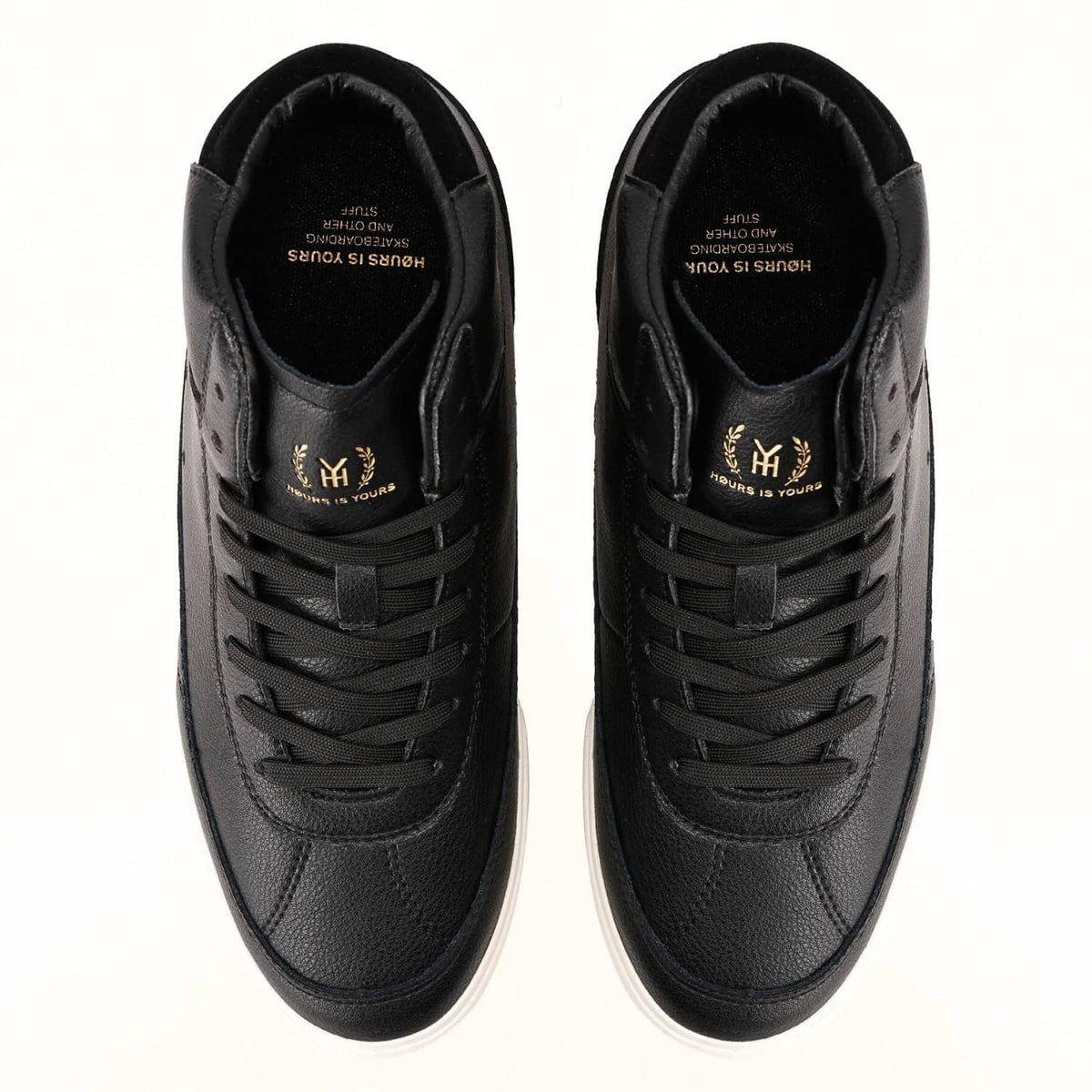 Høurs Is Yours North LX Mid Top Shoes - Black Leather/White - Mens High Top Trainers by Høurs is Yours