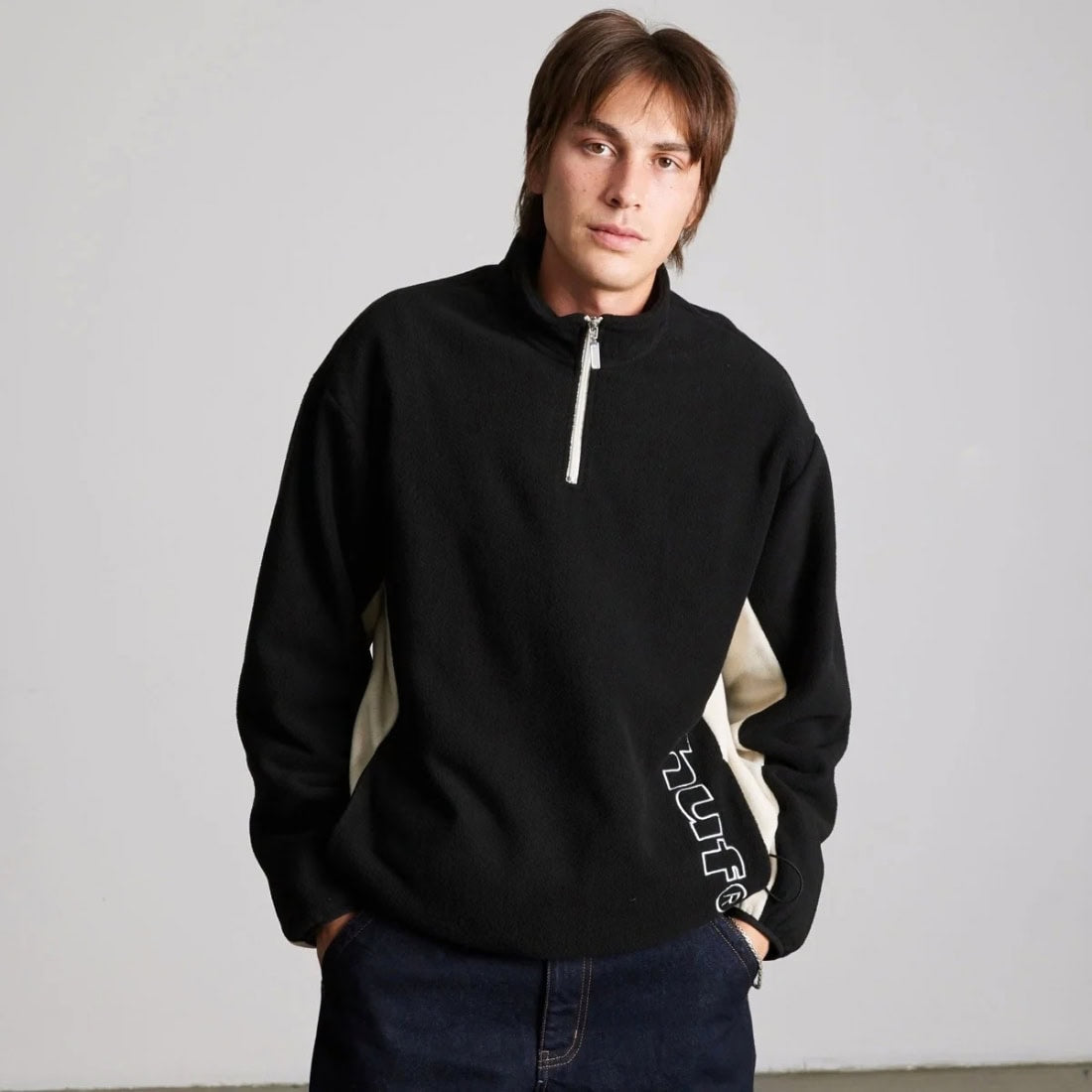Huf Basecamp Quarter Zip Polar Fleece - Black - Mens Pullover Hoodie by Huf