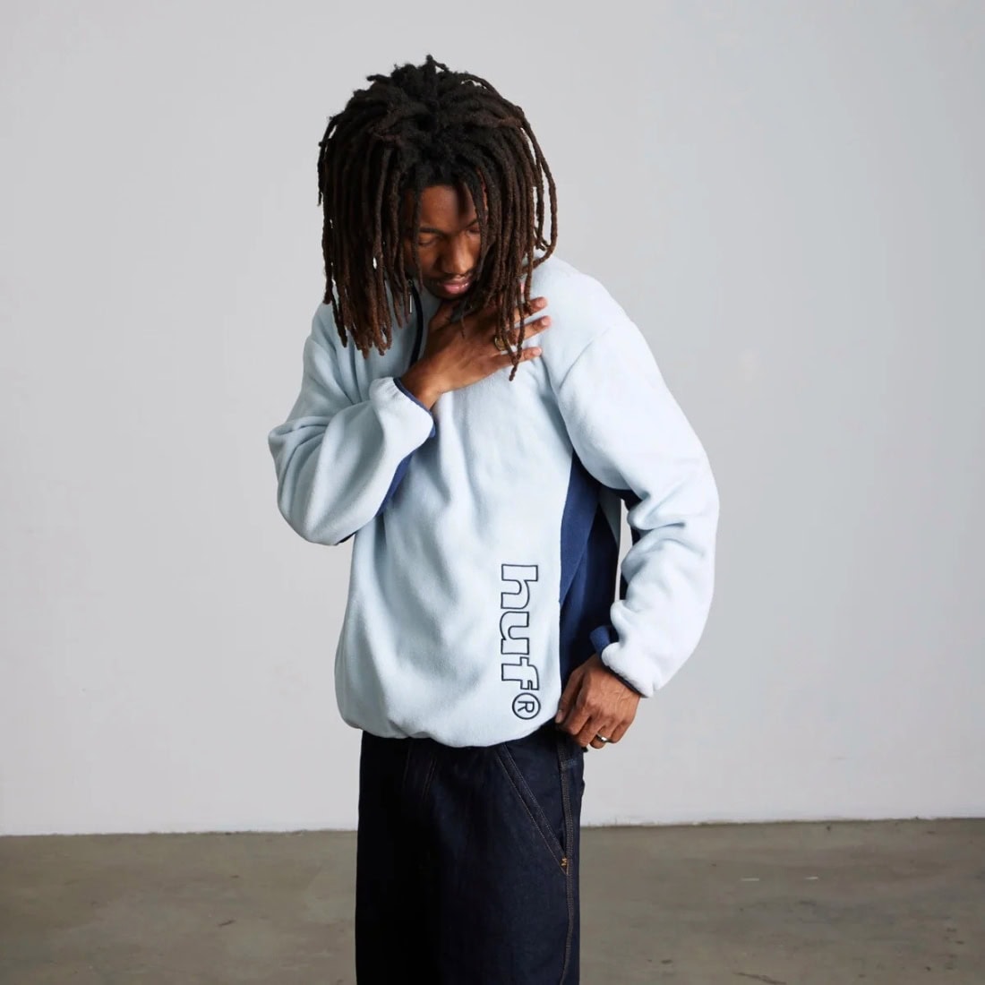 Huf Basecamp Quarter Zip Polar Fleece - Sky Blue - Mens Pullover Hoodie by Huf