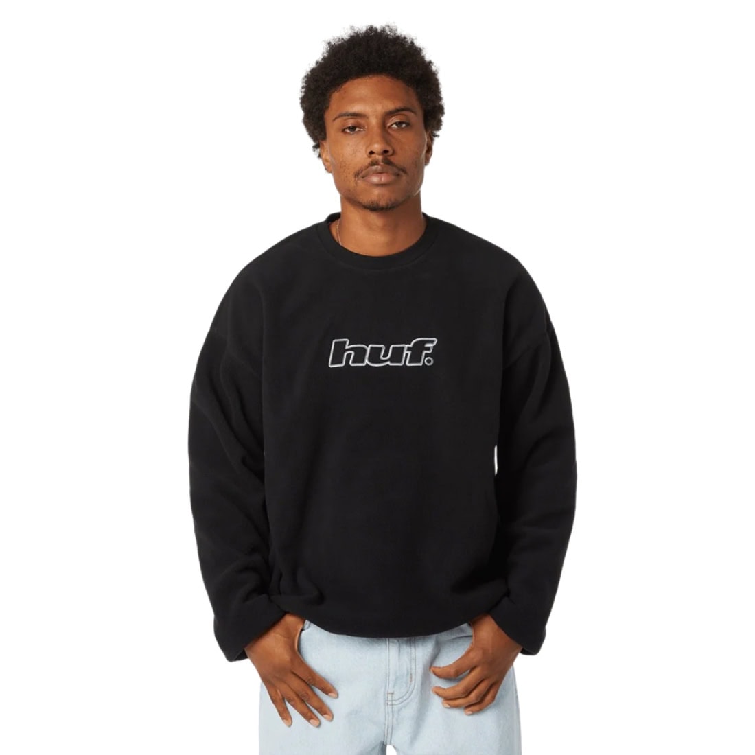 Huf H Dot Polar Fleece Crew - Black - Mens Crew Neck Sweatshirt by Huf