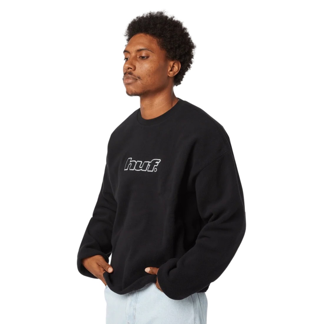Huf H Dot Polar Fleece Crew - Black - Mens Crew Neck Sweatshirt by Huf