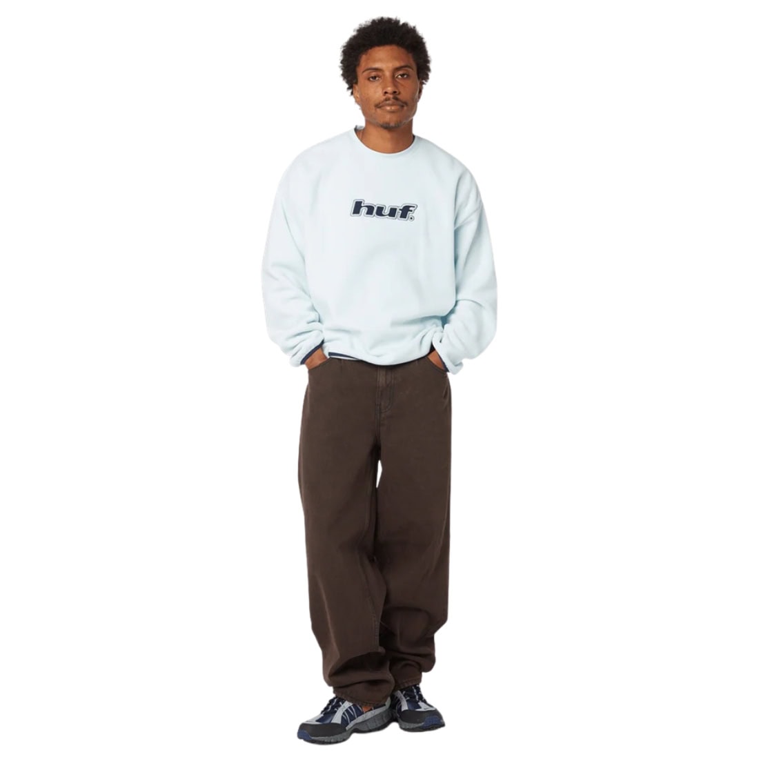 Huf H Dot Polar Fleece Crew - Sky - Mens Crew Neck Sweatshirt by Huf