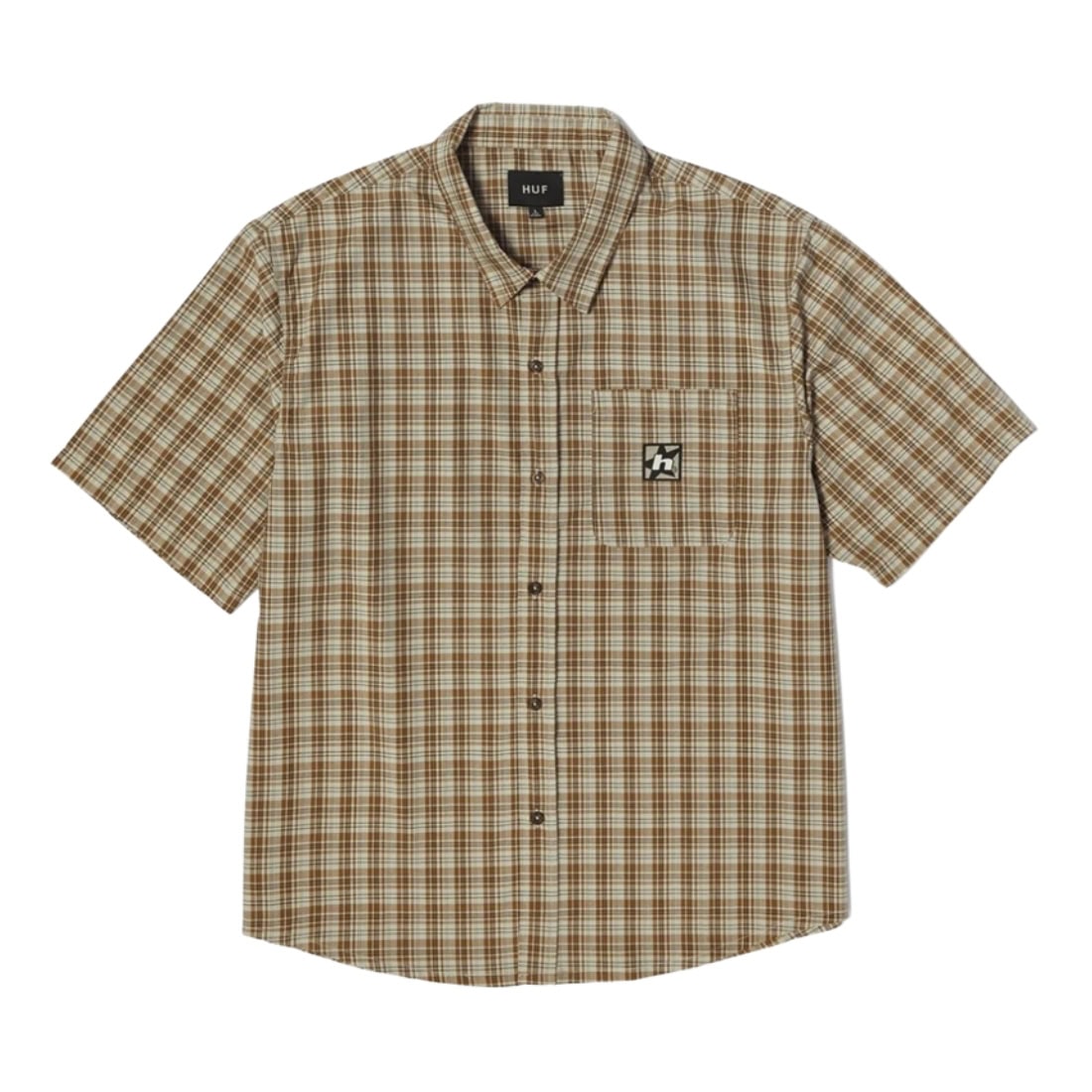 Huf H Star Short Sleeve Plaid Shirt - Putty - Mens Casual Shirt by Huf