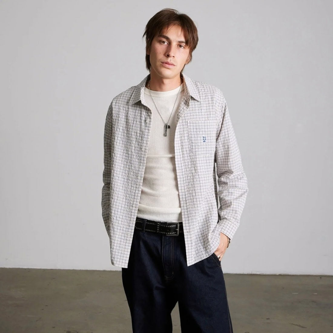 Huf Megablast Longsleeve Woven Shirt - Natural - Mens Casual Shirt by Huf