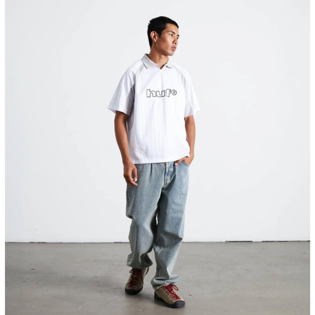 Huf Sideline Soccer Jersey - White - Mens Graphic T-Shirt by Huf