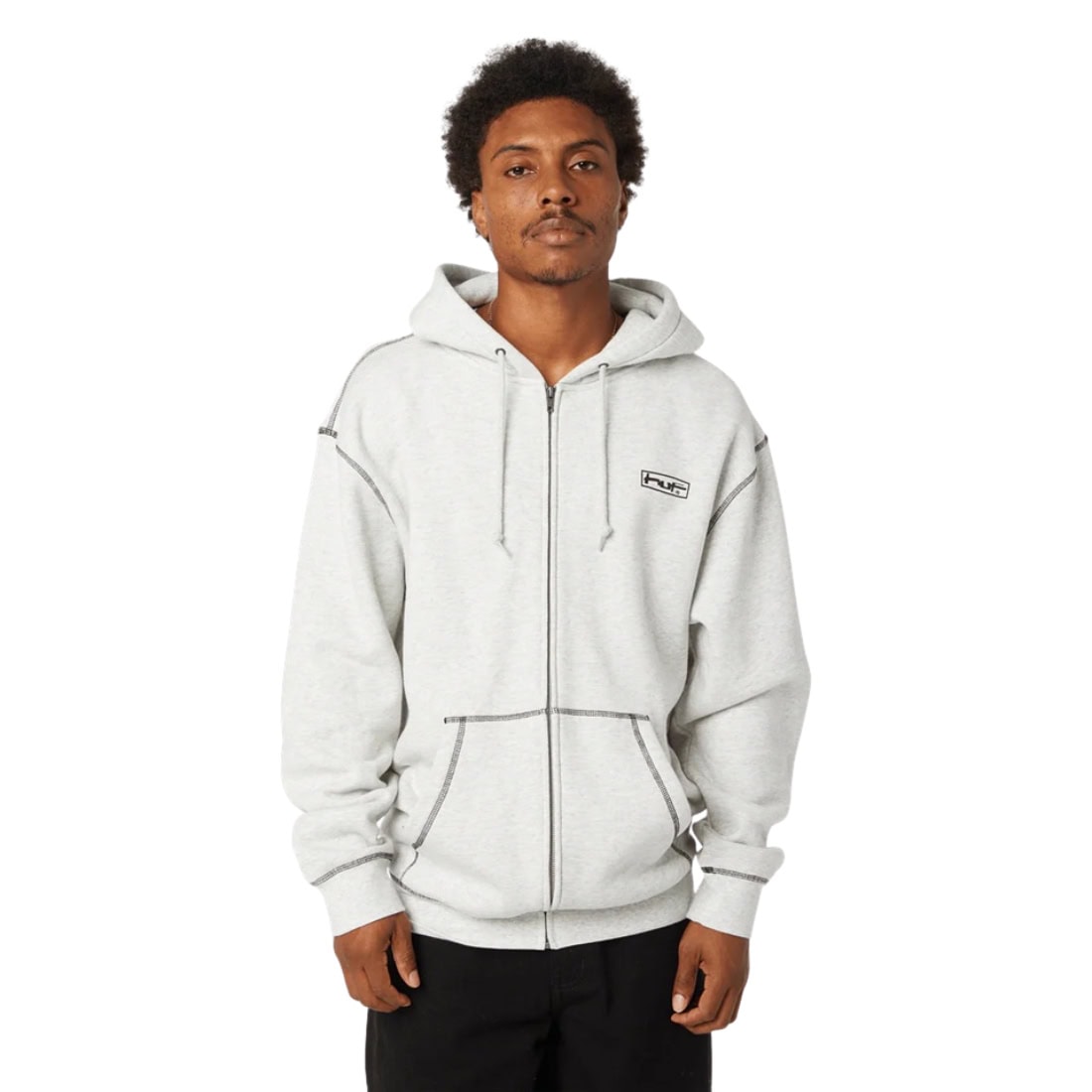 Huf Stretch Full Zip Hoodie - Ash - Mens Zip Up Hoodie by Huf