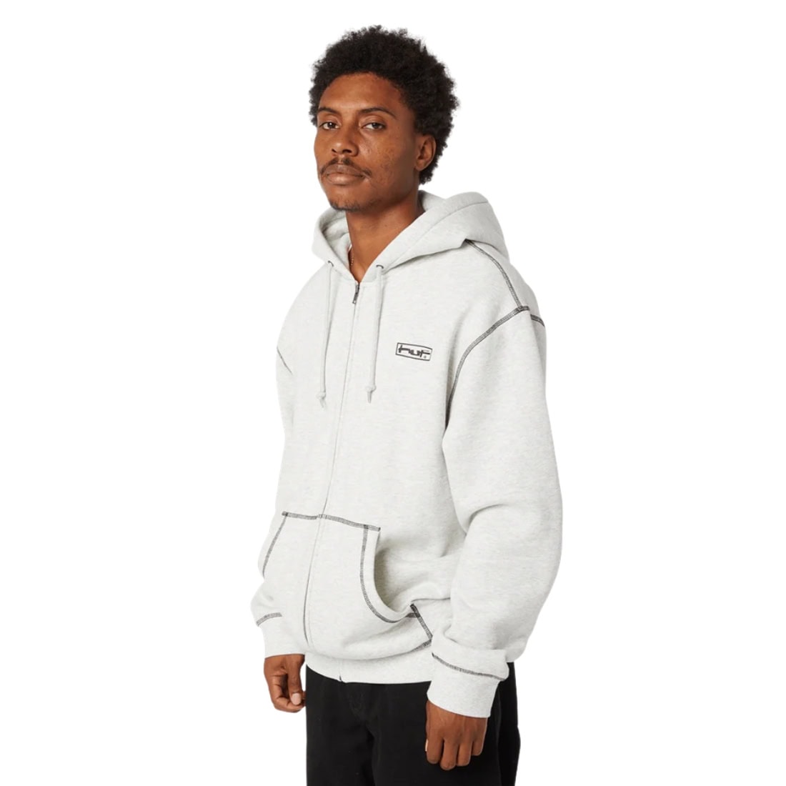 Huf Stretch Full Zip Hoodie - Ash - Mens Zip Up Hoodie by Huf