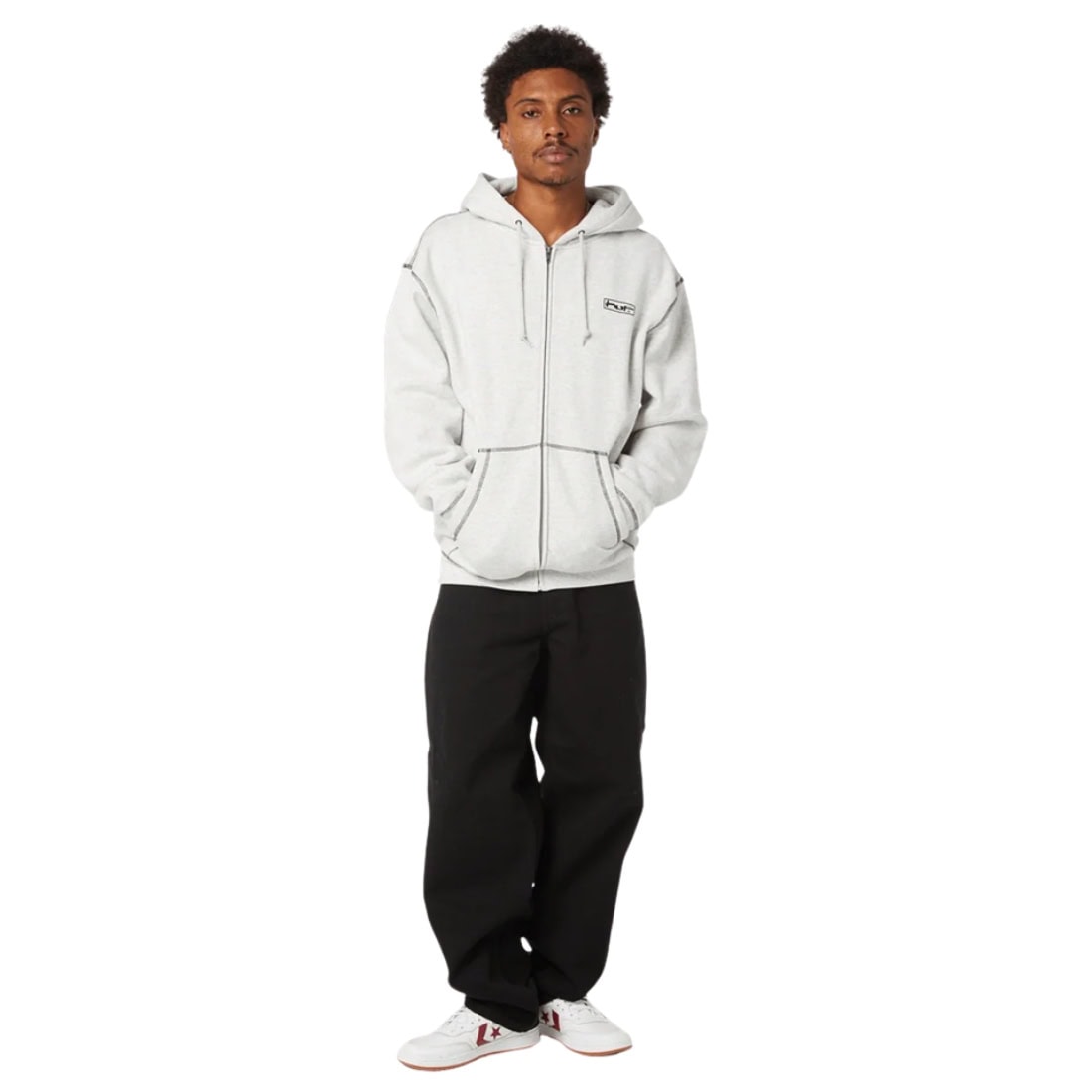 Huf Stretch Full Zip Hoodie - Ash - Mens Zip Up Hoodie by Huf
