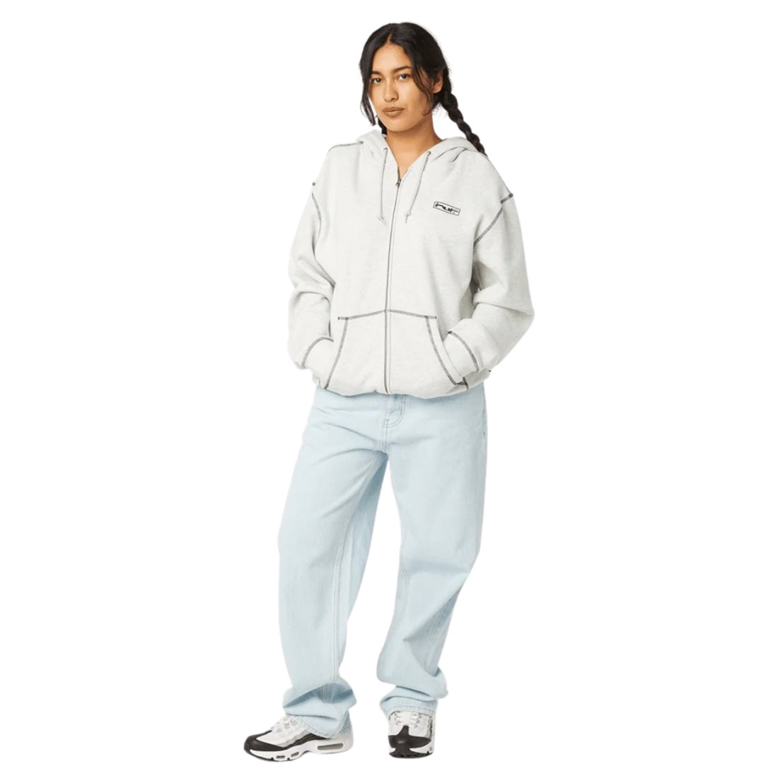 Huf Stretch Full Zip Hoodie - Ash - Mens Zip Up Hoodie by Huf