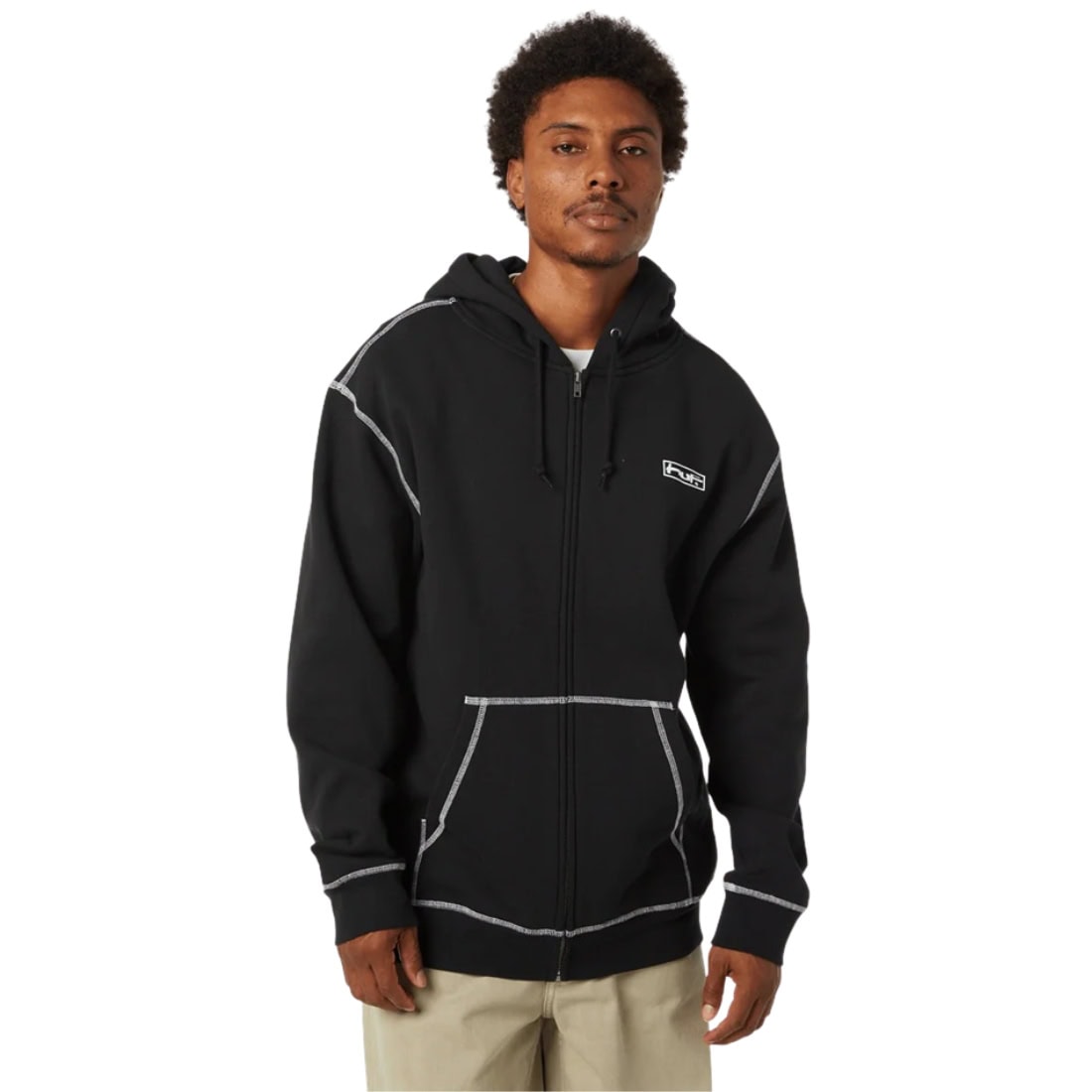 Huf Stretch Full Zip Hoodie - Black - Mens Zip Up Hoodie by Huf