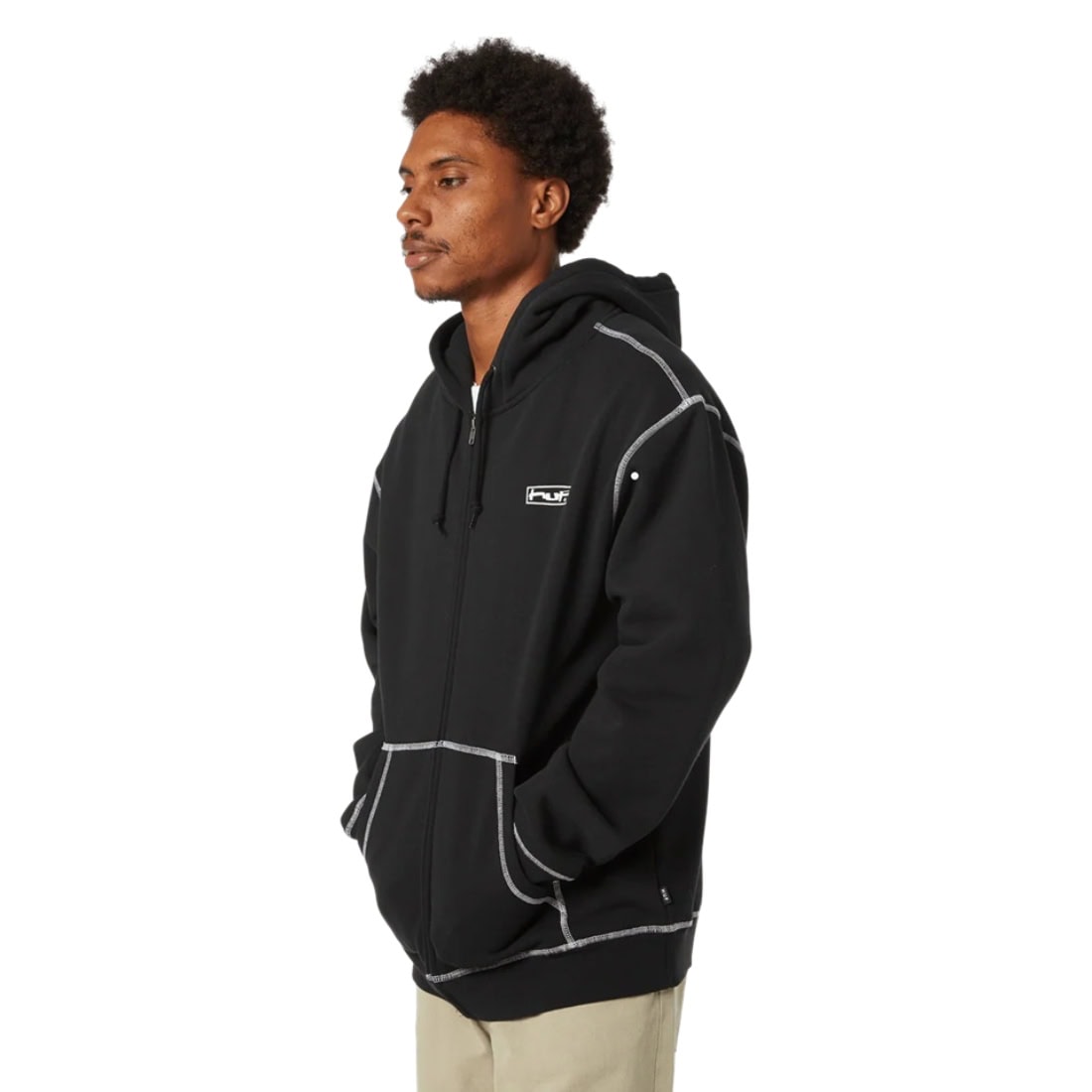 Huf Stretch Full Zip Hoodie - Black - Mens Zip Up Hoodie by Huf