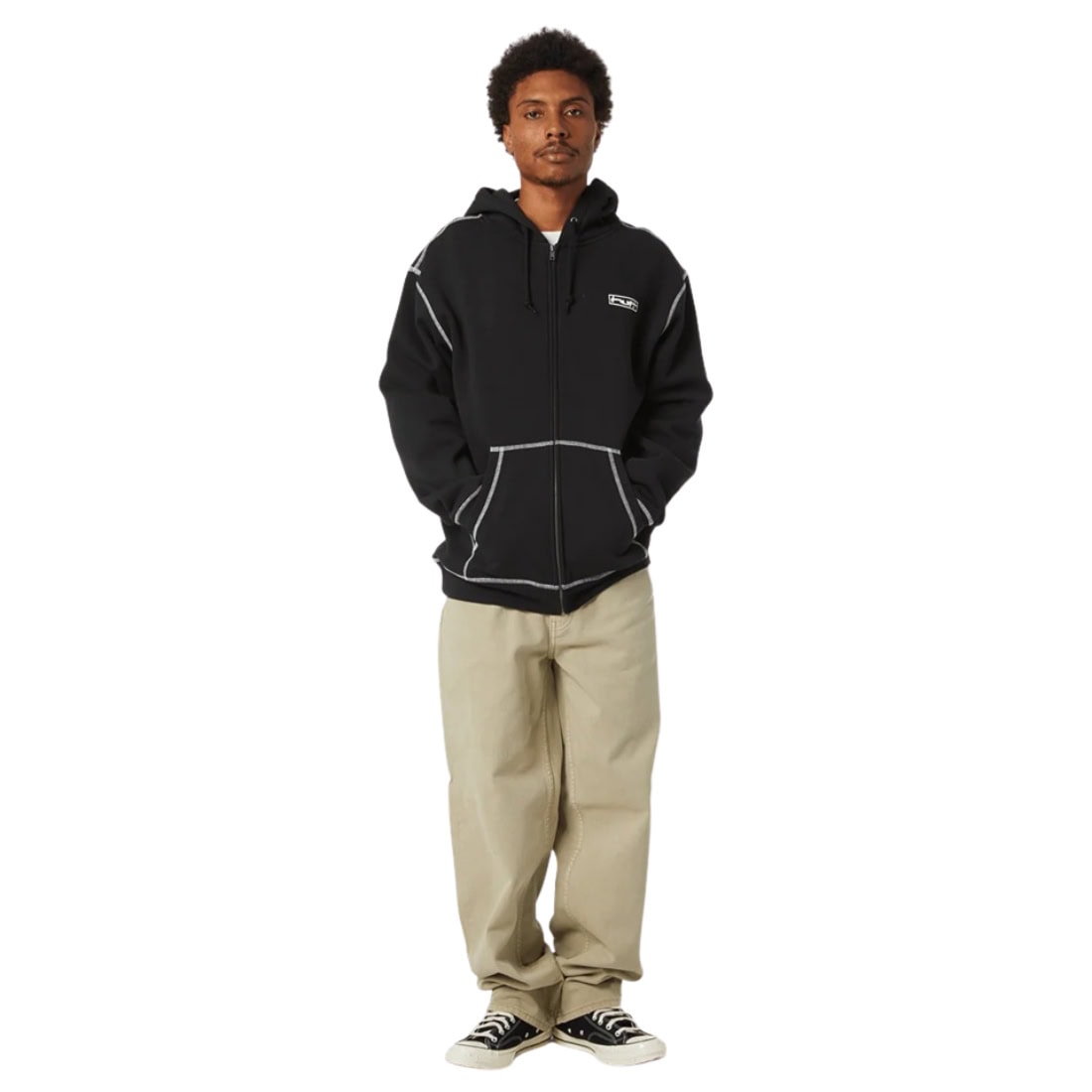 Huf Stretch Full Zip Hoodie - Black - Mens Zip Up Hoodie by Huf