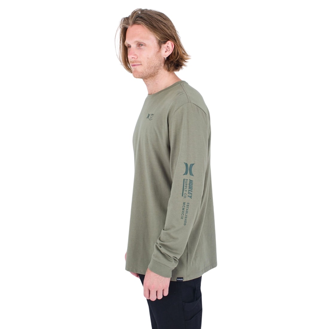 Hurley Everyday Explorer Supply Longsleeve T-Shirt - Army - Mens Surf Brand T-Shirt by Hurley