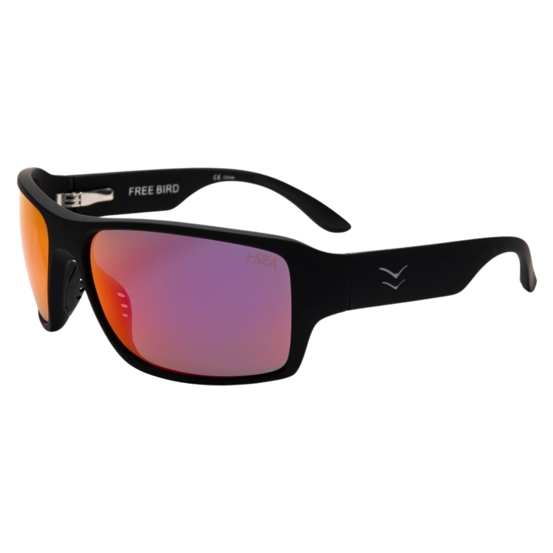 I-Sea Freebird Sunglasses - Black Rubber/Red Mirror Polarised - Wrap Around Sunglasses by I-Sea
