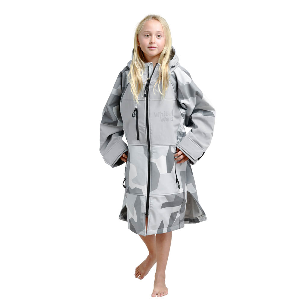 White Water Kids Soft Shell Childrens Drying / Changing Robe - Arctic Camo/Grey Lining - Changing Robe Poncho Towel by White Water One Size