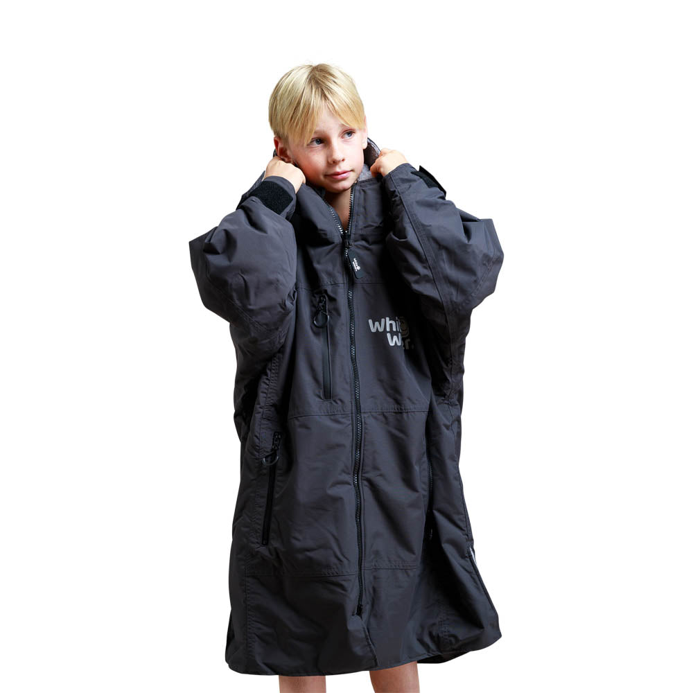 White Water Kids Hard Shell Childrens Drying / Changing Robe - Black/Grey Lining - Changing Robe Poncho Towel by White Water One Size