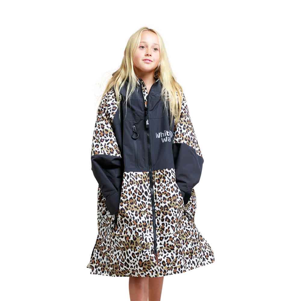 White Water Kids Hardshell Childrens Drying / Changing Robe - Animal Print/Black Lining - Changing Robe Poncho Towel by White Water One Size