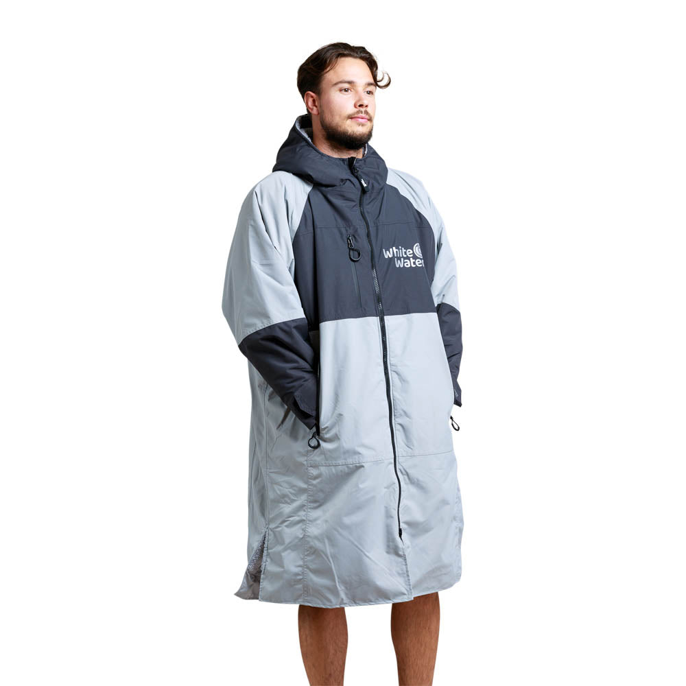 White Water Hard Shell Drying / Changing Robe - Grey/Black/Grey Lining - Changing Robe Poncho Towel by White Water