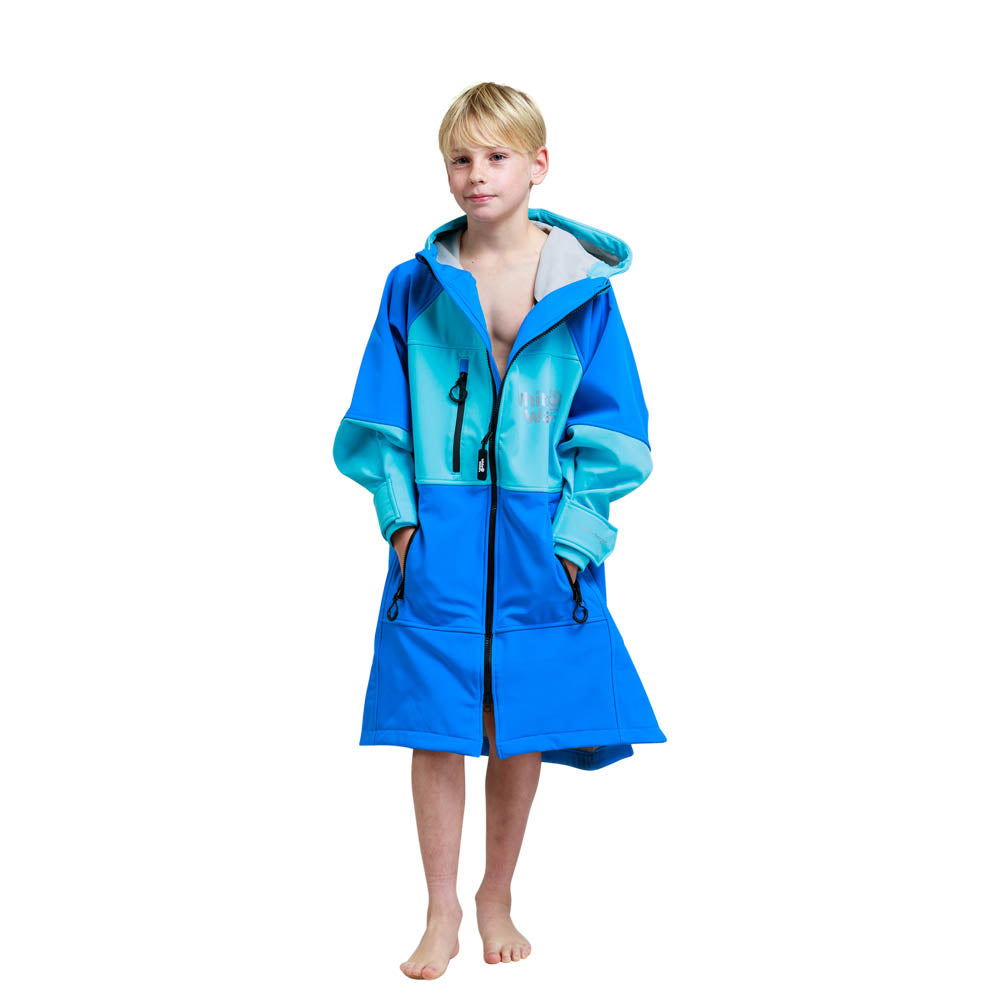 White Water Kids Soft Shell Childrens Drying / Changing Robe - Cobalt/Grey Lining - Changing Robe Poncho Towel by White Water One Size