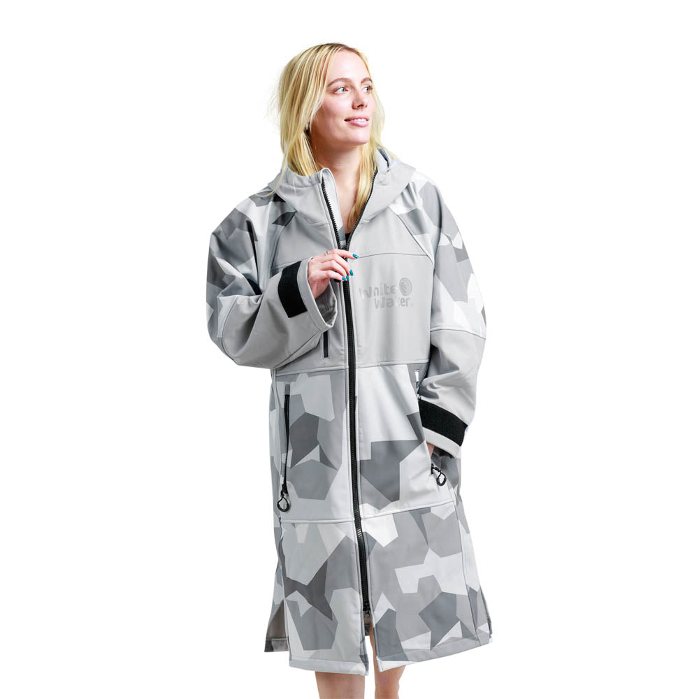 White Water Soft Shell Drying / Changing Robe - Arctic Camo/Grey Lining - Changing Robe Poncho Towel by White Water
