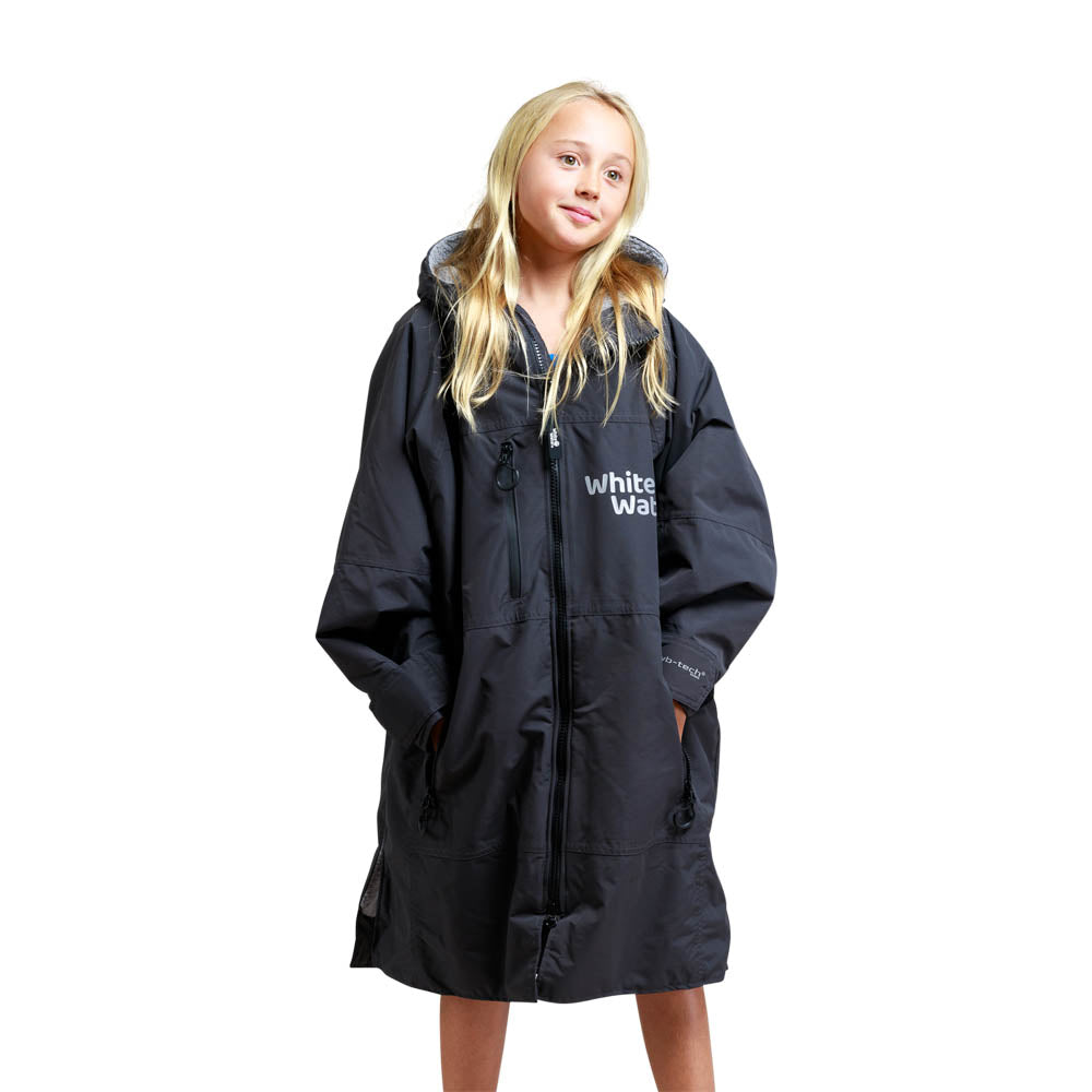 White Water Kids Hard Shell Childrens Drying / Changing Robe - Black/Grey Lining - Changing Robe Poncho Towel by White Water One Size
