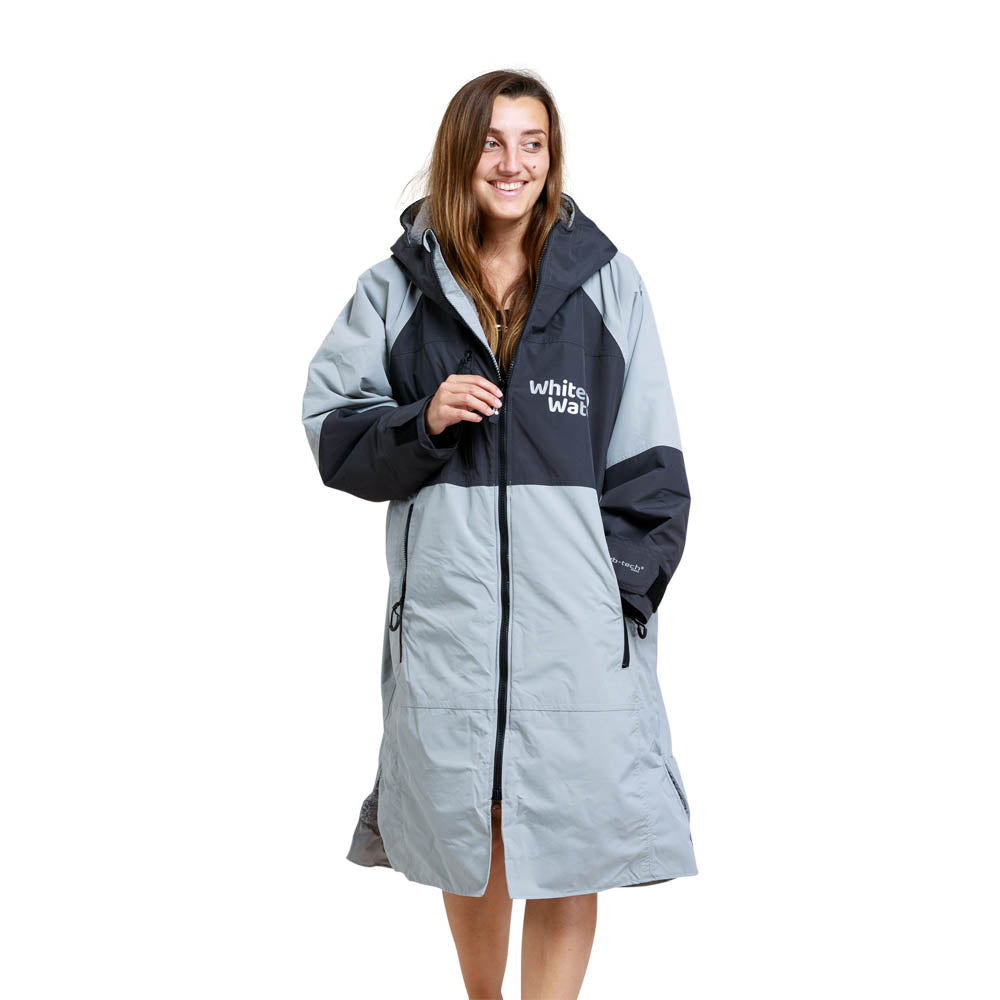 White Water Hard Shell Drying / Changing Robe - Grey/Black/Grey Lining - Changing Robe Poncho Towel by White Water