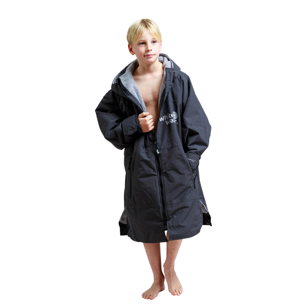 White Water Kids Hard Shell Childrens Drying / Changing Robe - Black/Grey Lining - Changing Robe Poncho Towel by White Water One Size