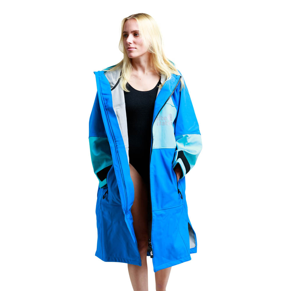White Water Softshell Drying / Changing Robe - Cobalt Blue/Grey Lining - Changing Robe Poncho Towel by White Water