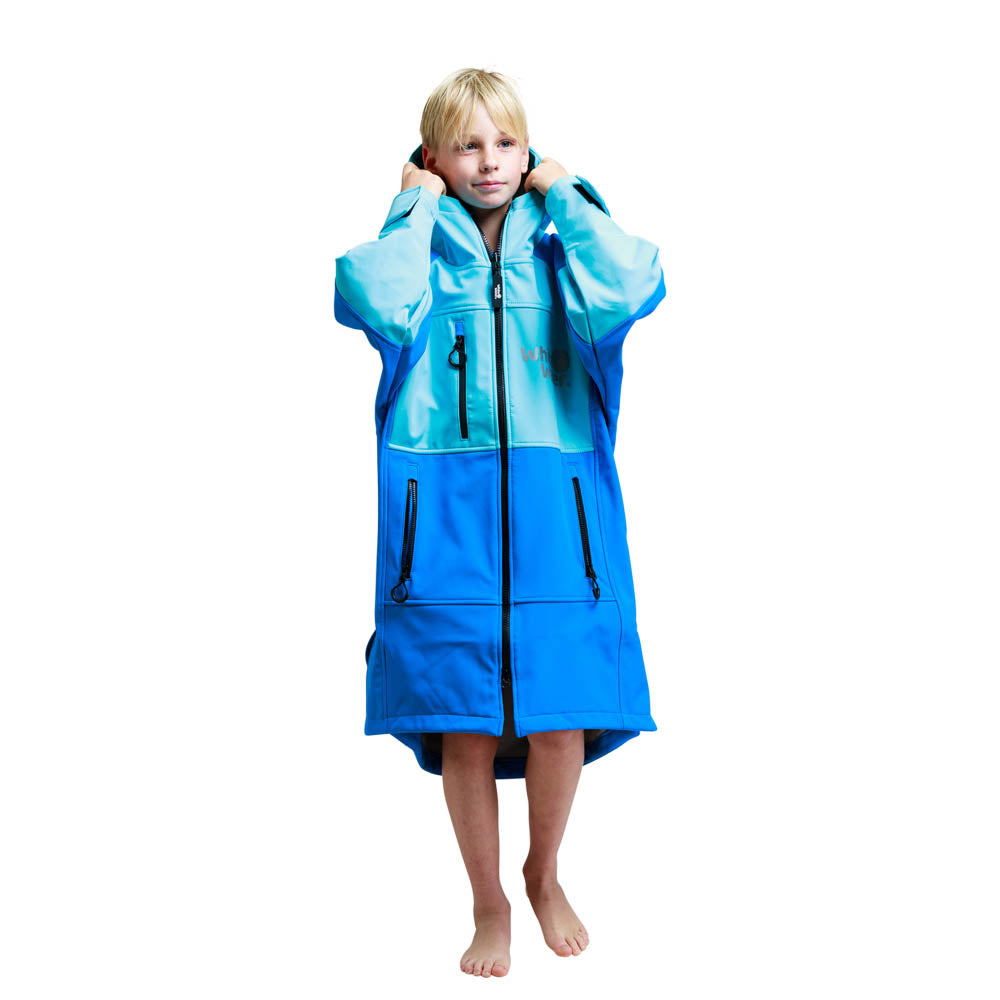 White Water Kids Soft Shell Childrens Drying / Changing Robe - Cobalt/Grey Lining - Changing Robe Poncho Towel by White Water One Size