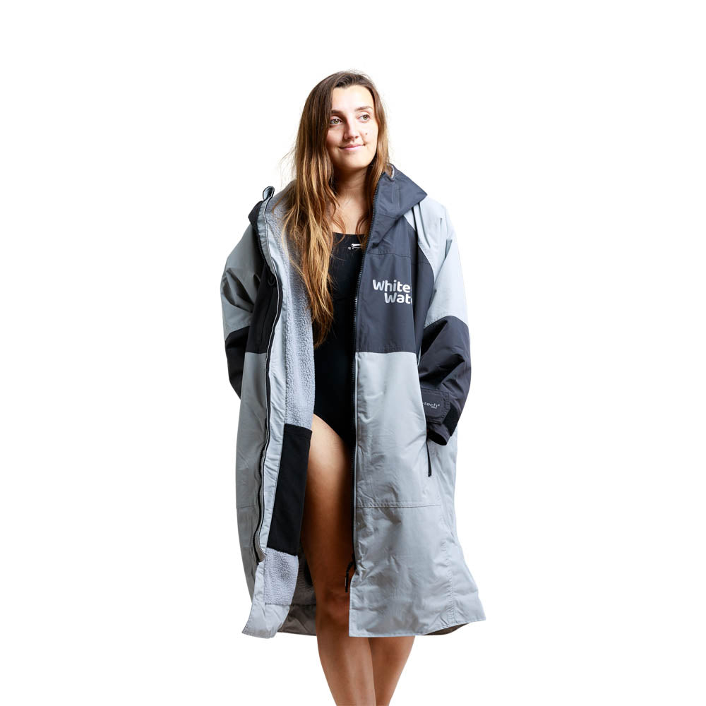 White Water Hard Shell Drying / Changing Robe - Grey/Black/Grey Lining - Changing Robe Poncho Towel by White Water