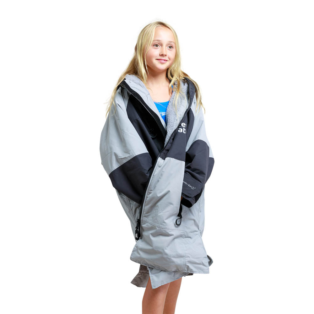 White Water Kids Hard Shell Childrens Drying / Changing Robe - Grey/Black/Grey Lining - Changing Robe Poncho Towel by White Water One Size