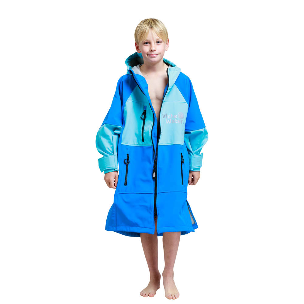White Water Kids Soft Shell Childrens Drying / Changing Robe - Cobalt/Grey Lining - Changing Robe Poncho Towel by White Water One Size