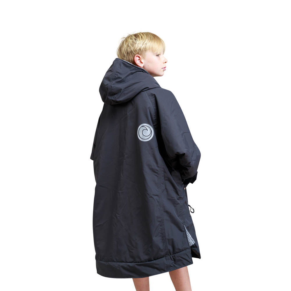 White Water Kids Hardshell Childrens Drying / Changing Robe - Black/Grey Lining - Changing Robe Poncho Towel by White Water One Size