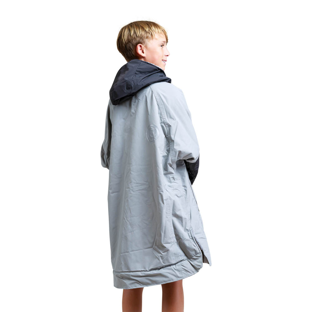 White Water Kids Hard Shell Childrens Drying / Changing Robe - Grey/Black/Grey Lining - Changing Robe Poncho Towel by White Water One Size