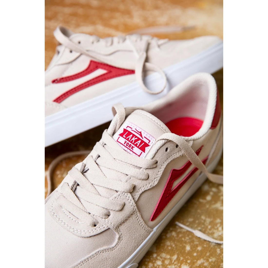 Lakai York Skate Shoes - White/Red Suede - Mens Skate Shoes by Lakai