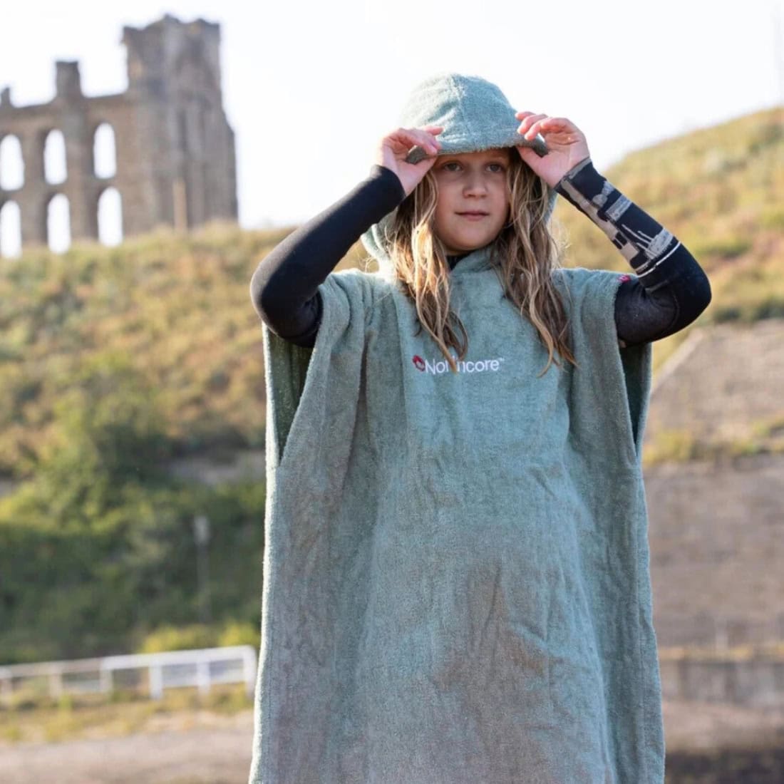 Northcore Kids Beach Basha Hooded Towel Changing Robe / Poncho - Green - Changing Robe Poncho Towel by Northcore One Size