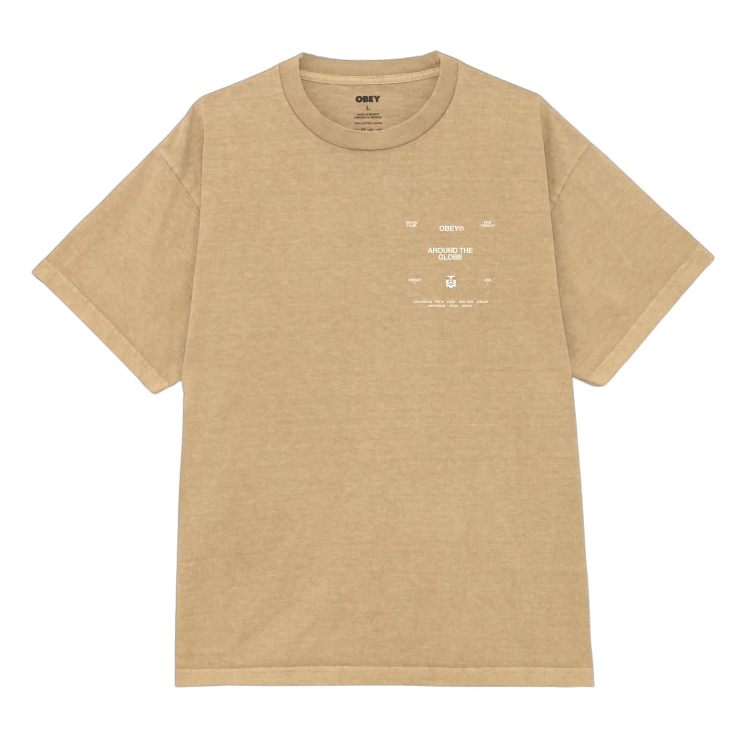 Obey Around The Globe T-Shirt - Pigment Light Khaki - Mens Graphic T-Shirt by Obey