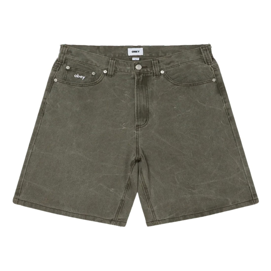 Obey Bigwig Baggy Denim Shorts - Black Olive Wrinkle Wash - Mens Denim Shorts by Obey