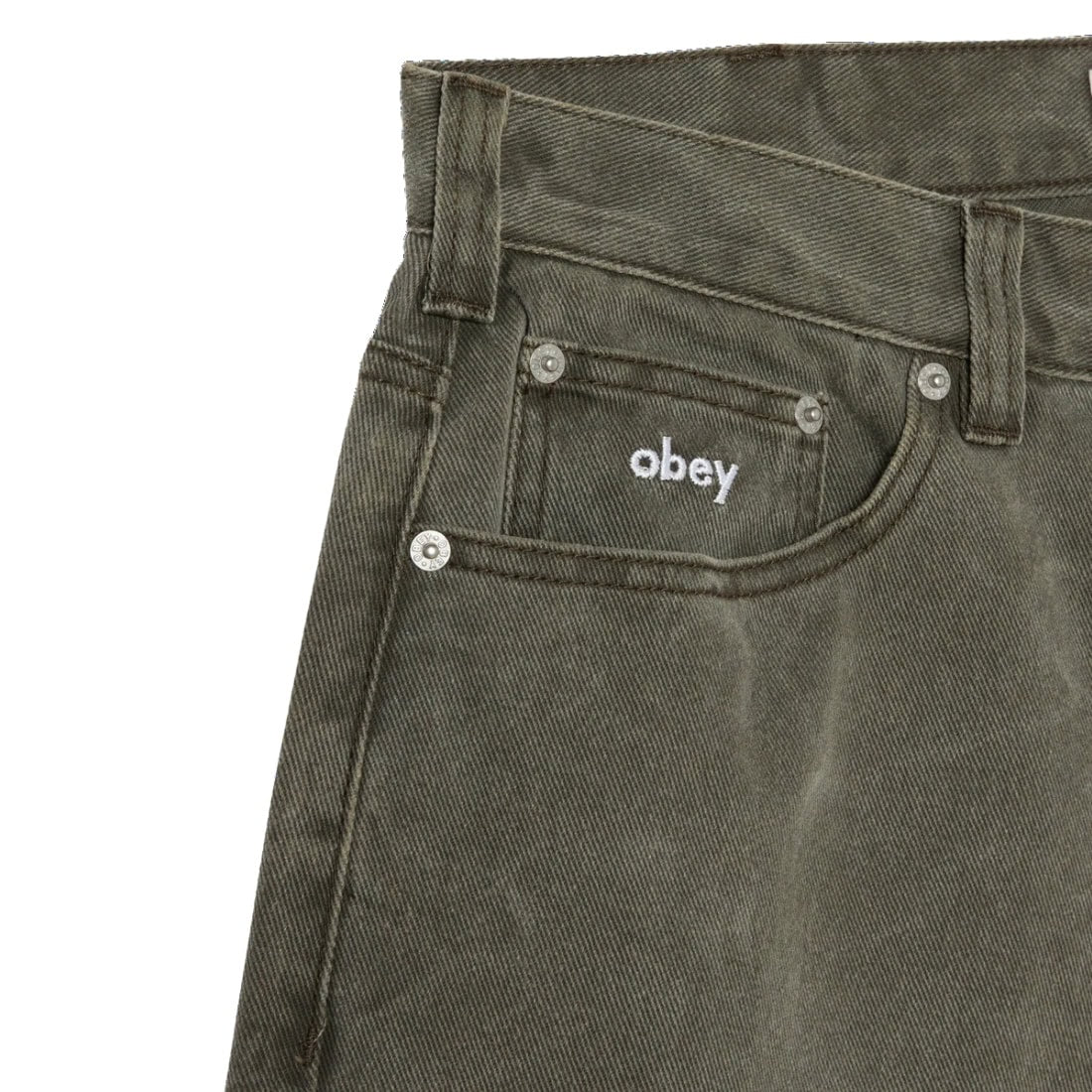 Obey Bigwig Baggy Denim Shorts - Black Olive Wrinkle Wash - Mens Denim Shorts by Obey